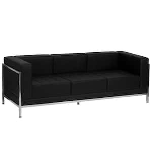Hercules Trinity 79" Square Arms Faux Leather 4-Seater Sofa in Black