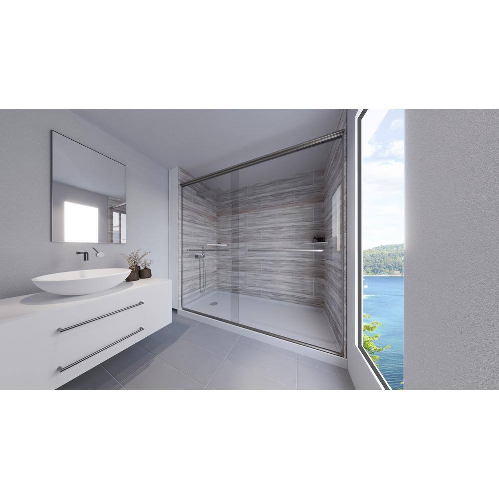 Driftwood-Rainier 60 in. x 32 in. x 99 in. Floor/Ceiling Base/Wall/Door Shower Stall/Kit Brushed Nickel Left price history on PriceWatchPro