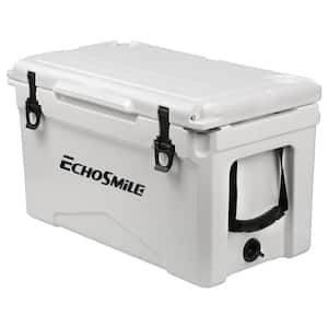 40 qt. Outdoor White Insulated Box Cooler with Stretch Lock, Non-Slip Rubber Mat and 4-Handles