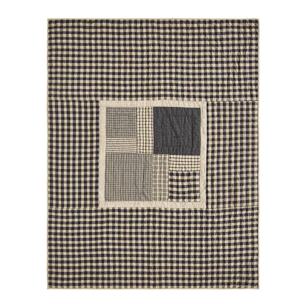 Navy and Khaki Cotton Twin Reversible Quilt