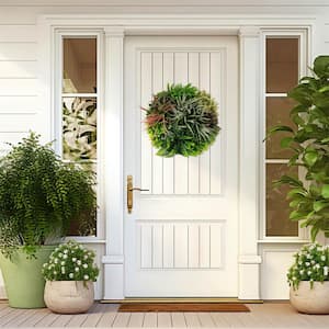 20 in. Green Round Framed Artificial Leaf Wall Art with 9-Types of Mixed Faux Plants (Set of 2)