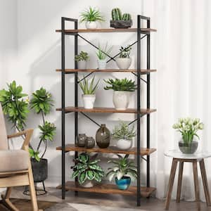 Eulas 62.9 in. Tall Brown Engineered Wood 5-Shelf Standard Bookcase