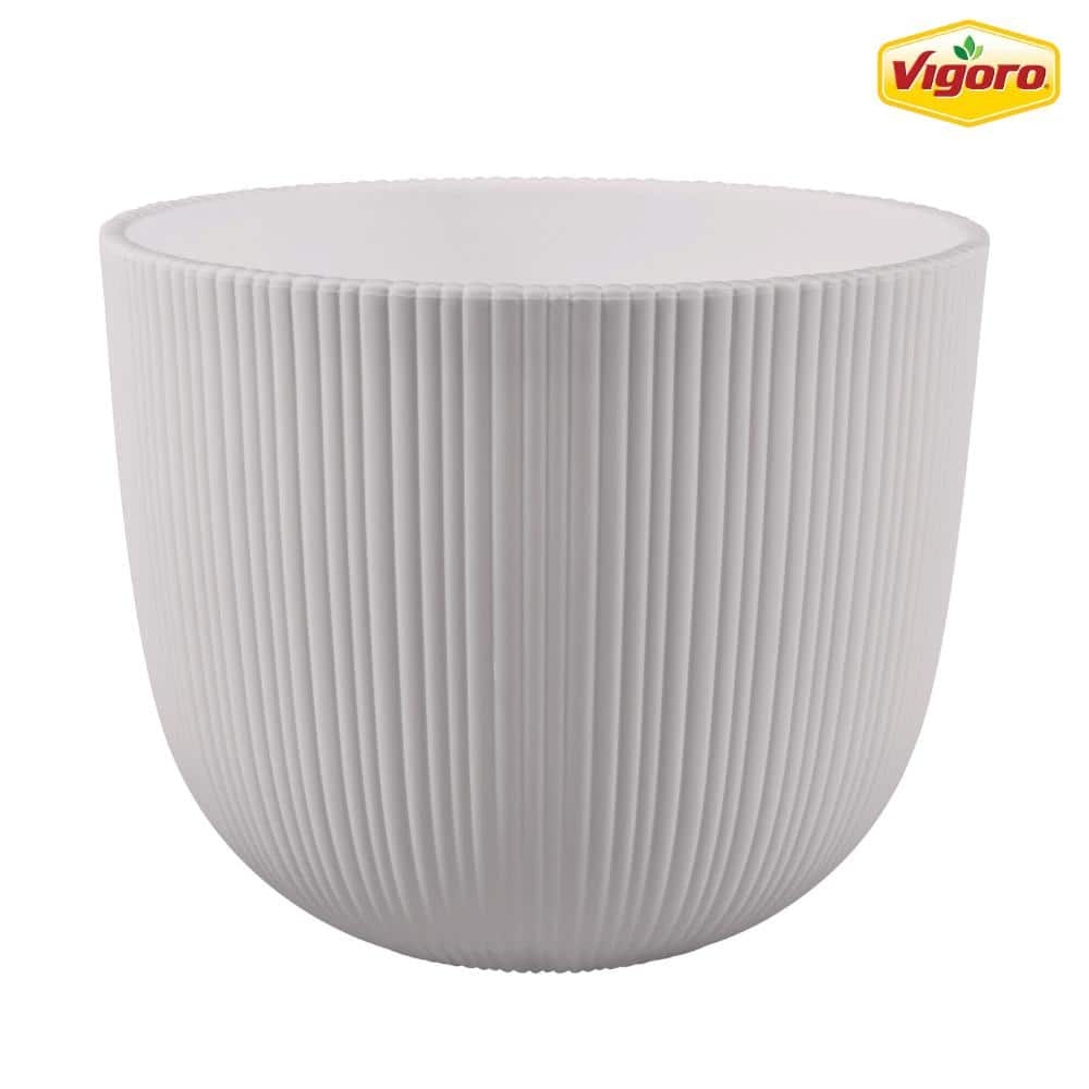 Vigoro 10 in. Amaliya Medium Textured White Plastic Planter (10 in