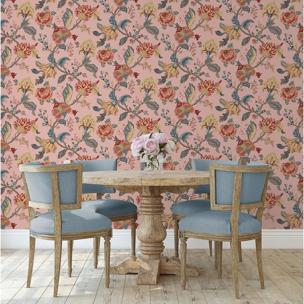Blush Floral Jacobean Peel and Stick Wallpaper