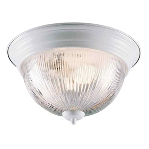 15 in. 3-Light White Indoor Flush Mount with Clear Prismatic Glass Bowl