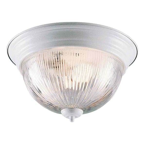 Volume Lighting 15 in. 3-Light White Indoor Flush Mount with Clear Prismatic Glass Bowl