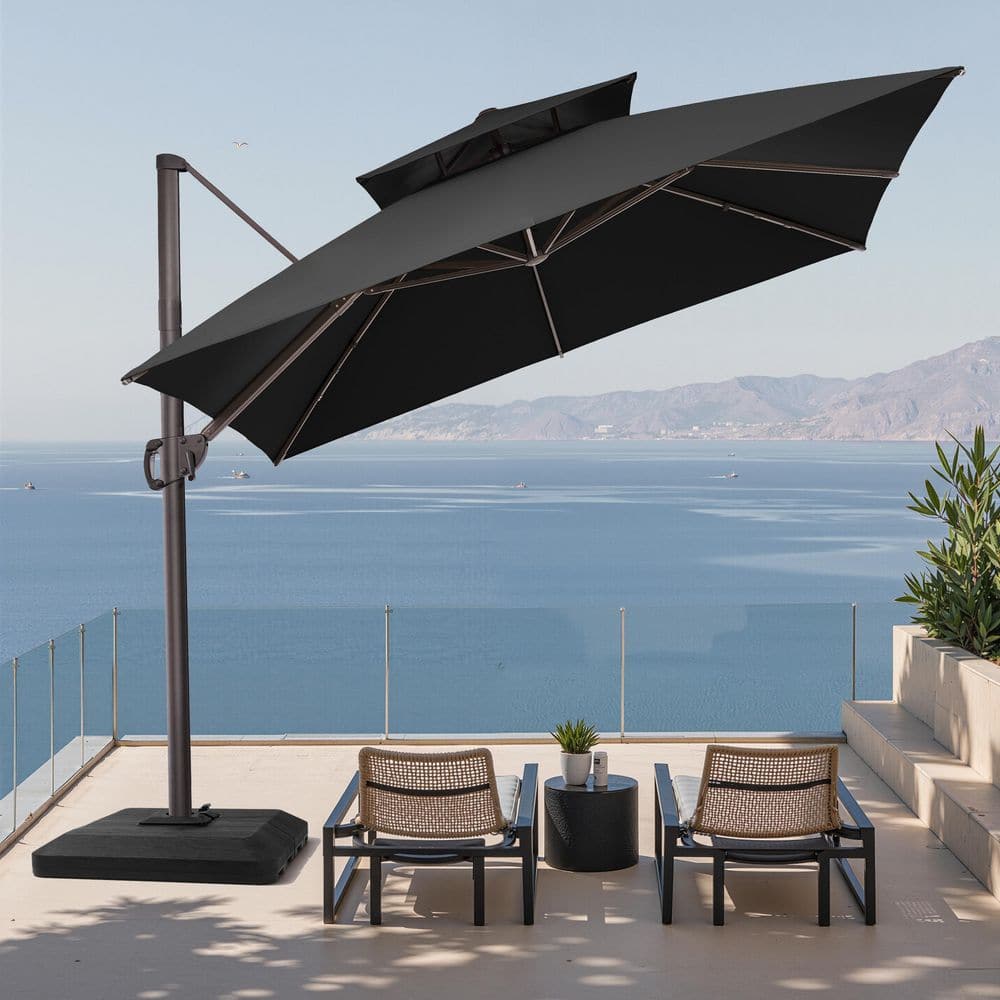 11 ft. x 11 ft. Double Top Cantilever Tilt Patio Umbrella in Black with 4-Piece 220 lbs. HDPE Base price history on PriceWatchPro