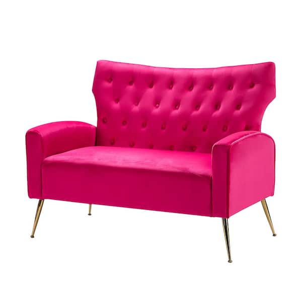JAYDEN CREATION Brion 48 in. Fushia Contemporary Velvet 2-Seats Loveseat with Tufted Back and Metal Legs