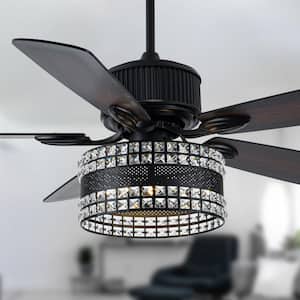 Herman 52 in. Indoor Matte Black Modern Glam Crystal Ceiling Fan With Lights, 6-Speed Reverisible Ceiling Fan W/Remote