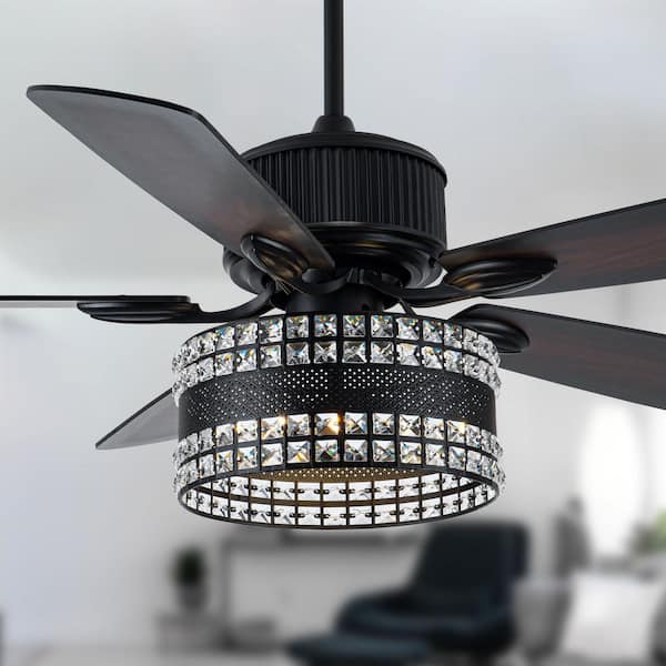 Oaks Aura Herman 52 in. Indoor Matte Black Modern Glam Crystal Ceiling Fan With Lights, 6-Speed Reverisible Ceiling Fan W/Remote