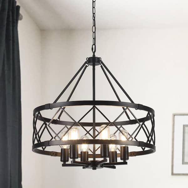 6-Light Black Circle Hanging Candlestick Linear Chandelier Lighting Fixture for Kitchen Island