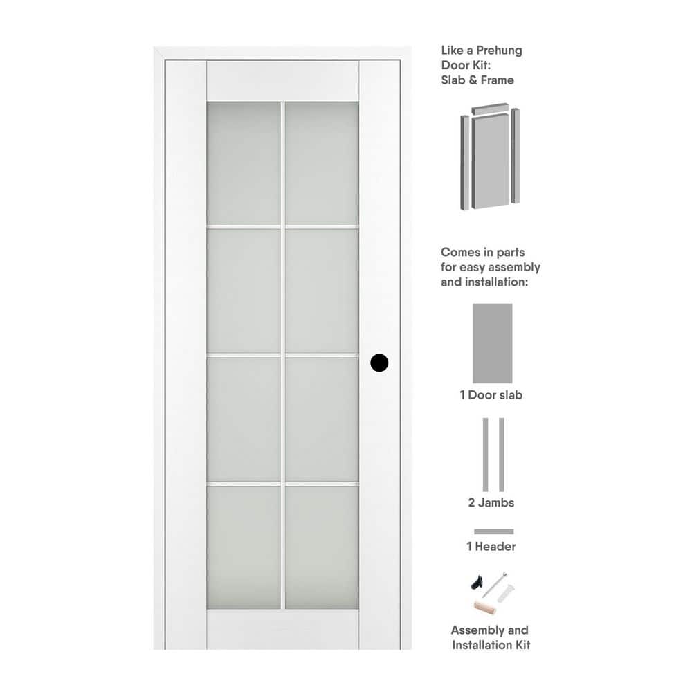 Paola 8-Lite 18 in. x 80 in. Left-Hand Frosted Glass Bianco Noble Composite Solid Core Wood Single Prehung Interior Door price history on PriceWatchPro