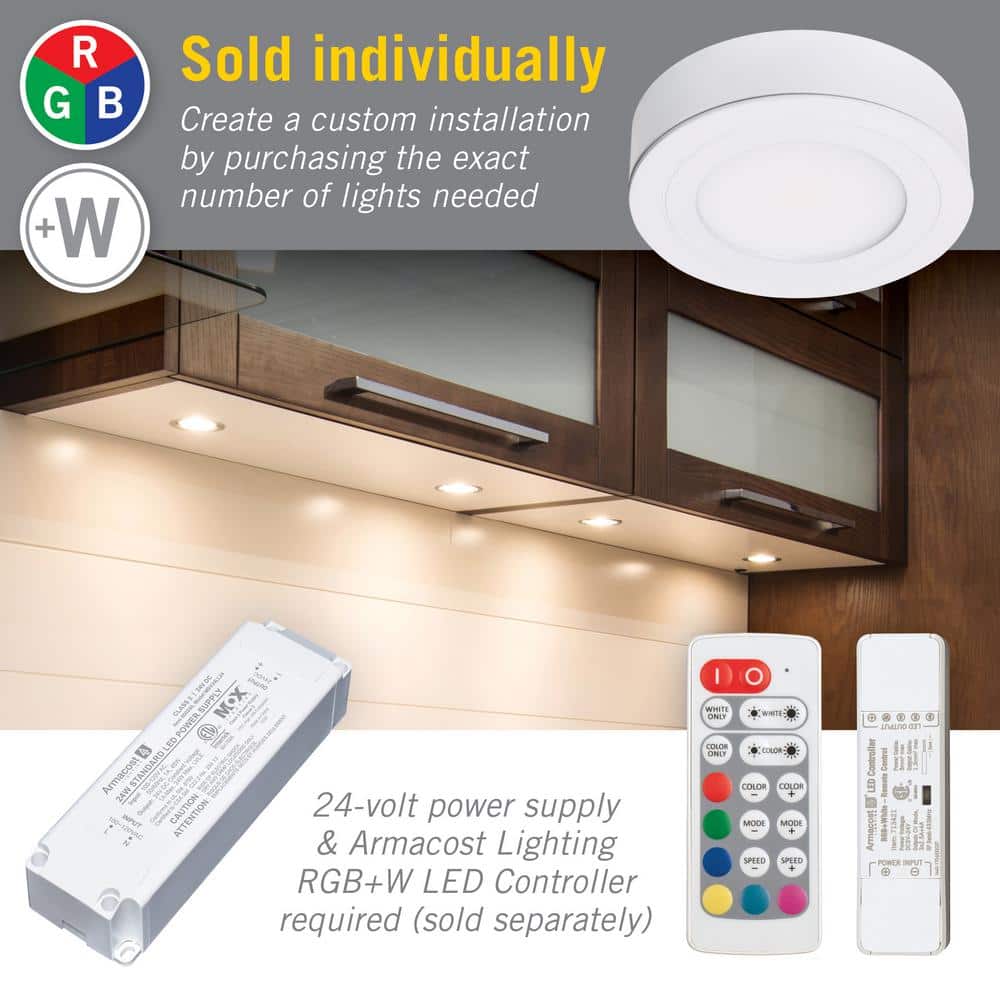White Satin RGB+W Dimmable LED Under Cabinet Puck Light