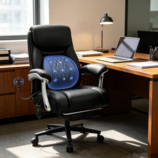 600 lbs. Faux Leather Reclining Executive Chair in Black Big and Tall Office Chair with Arms And Lumbar Support