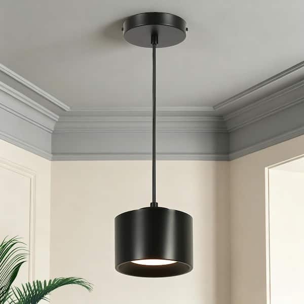8-Watt 5.4 in. 1-Light Modern Black Cylinder Integrated LED Mini Pendant Light with Aluminum Shade for Kitchen Island
