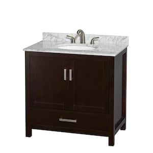 Sheffield 36 in. W x 22 in. D x 35 in. H Single Bath Vanity in Espresso with White Carrara Marble Top