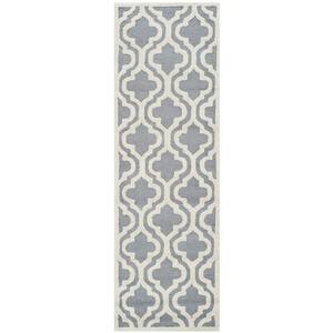 Cambridge Silver/Ivory 3 ft. x 22 ft. Geometric Trellis Runner Rug
