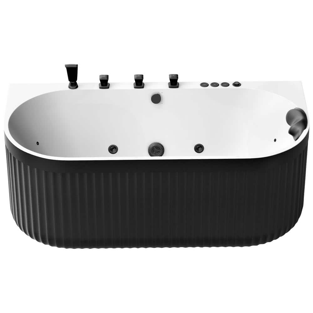 67'' Black and White Stone Resin Freestanding Oval Bathtub