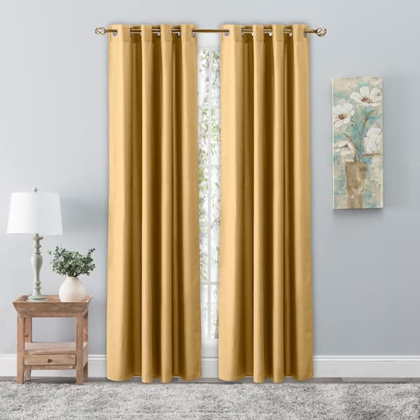 RICARDO Gold Leaf Woven Grommet Room Darkening Curtain - 56 in. W x 63 in. L