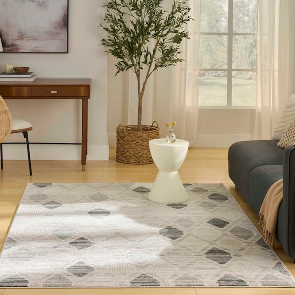 Serenity Home Beige Grey 5 ft. x 7 ft. Geometric Contemporary Area Rug