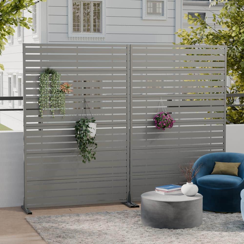 47 in. W x 72 in. H Black Galvanized Metal Louvered Outdoor Patio Divider Screen (2-Pack) price history on PriceWatchPro
