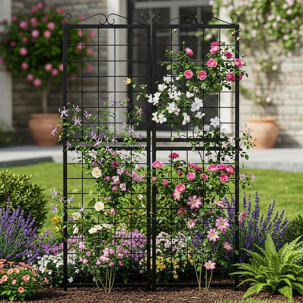 2-Pack Metal Garden Trellis 40 in. W x 71 in. H Thickened Square Tube Metal Garden Decorative Trellis for Climbing Plant
