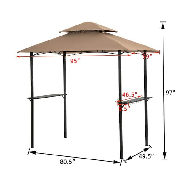 Unbranded Outdoor 8 ft. x 5 ft. Shelter Tent Double Tier Soft Top Canopy And Steel Frame With Hook And Bar Counters Khaki