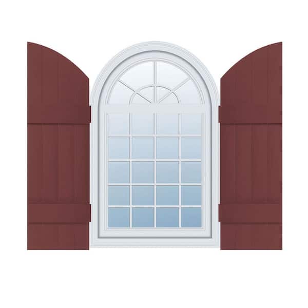 Ekena Millwork 14 in. x 49 in. Lifetime Vinyl Standard Four Board Joined w/ Archtop Board and Batten Shutters Pair Wineberry