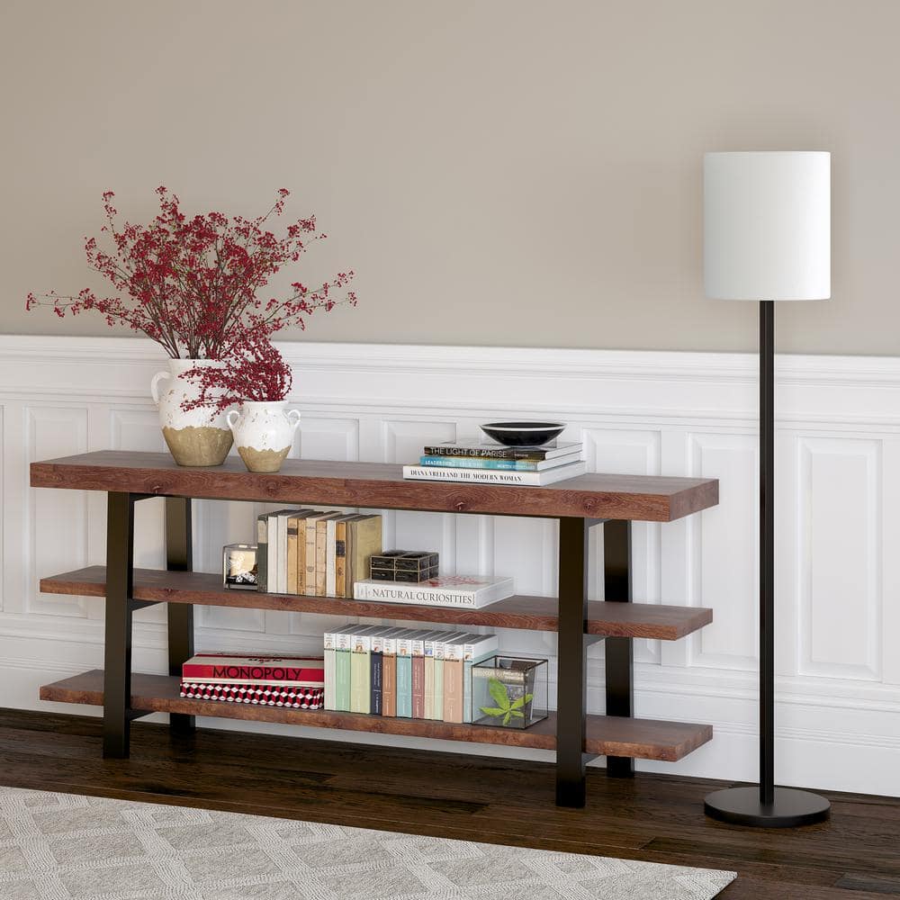 Braun 62" Blackened Bronze Floor Lamp with White Drum Shade