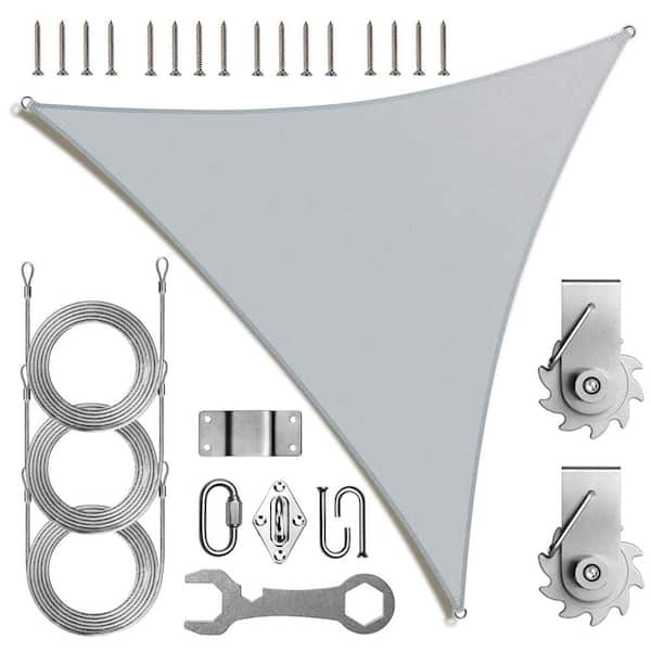 AMGO 28 ft. x 28 ft. x 28 ft. Triangle Sunshade Sail with Hardware TAWAL-Gray