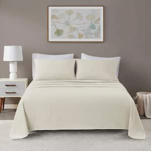 Oversized Cotton Flannel 4-Piece Ivory Solid Queen Sheet Set