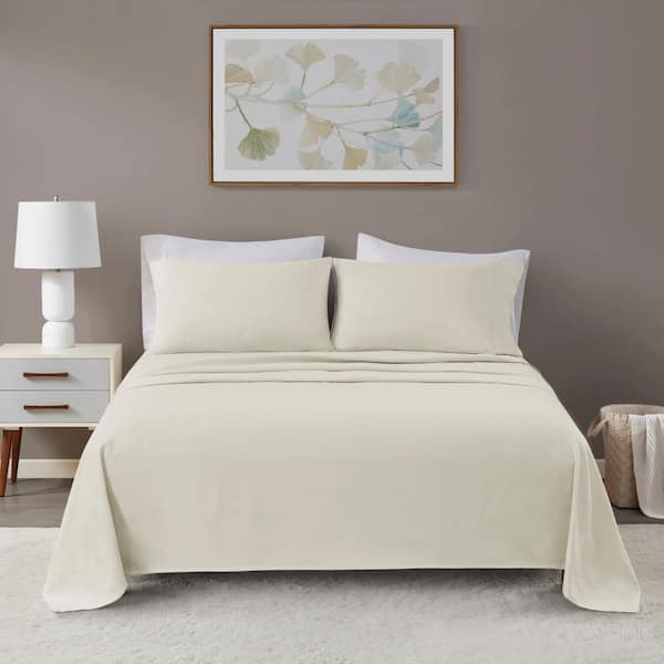Beautyrest Oversized Cotton Flannel 4-Piece Ivory Solid Queen Sheet Set