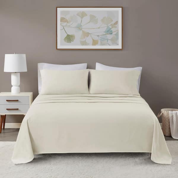 Beautyrest Oversized Cotton Flannel 4-Piece Ivory Solid King Sheet Set ...