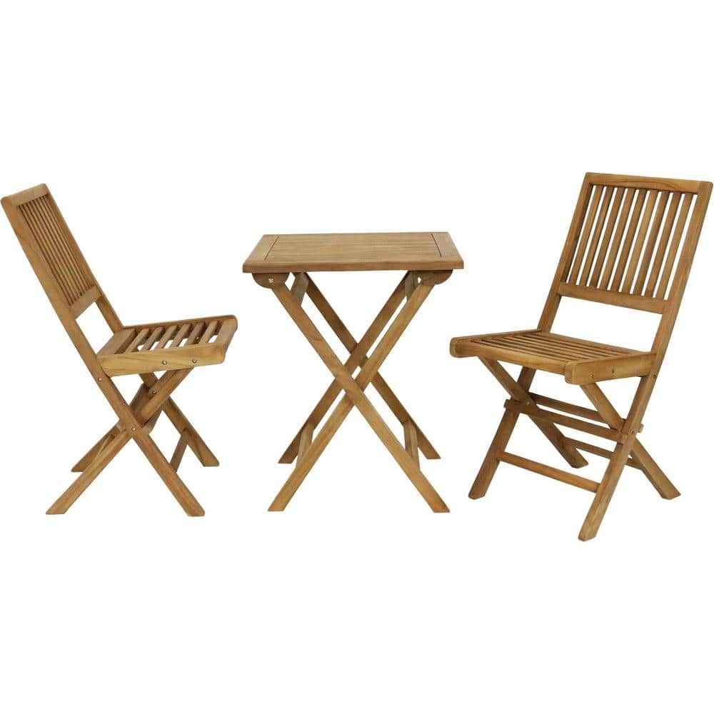 Sunnydaze Decor Nantasket 3-Piece Teak Folding Outdoor Bistro Set (2 Chairs and 1 Table) - 1