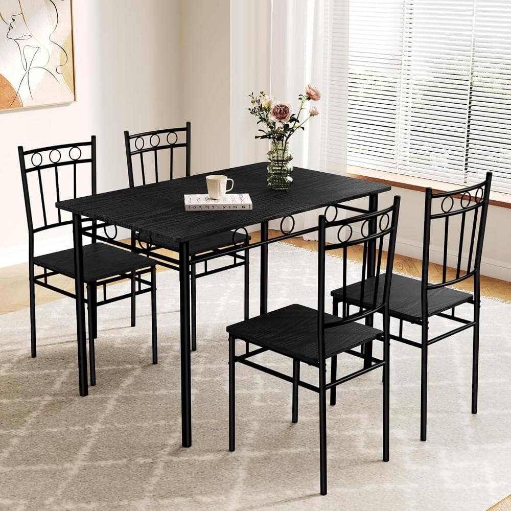 Rectangular Dining Room Table Set with 4 Chairs, Space-Saving Kitchen Table Set for Small Space, Black