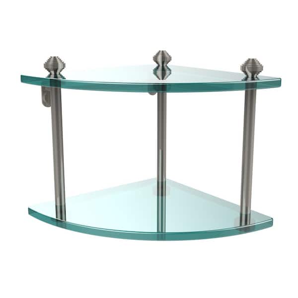 Allied Brass Southbeach Collection 8 in. 2-Tier Corner Glass Shelf in Polished Nickel