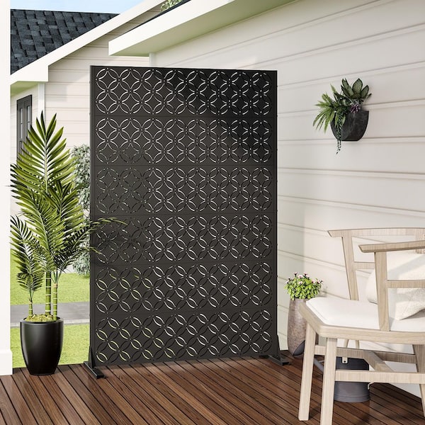 72 in. x 47 in. Outdoor Metal Privacy Screen Garden Fence in Black