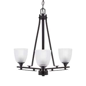 Ontario 18.25 in. 3-Light Dark Granite Geometric Chandelier for Dinning Room with Clear Ribbed Shades No Bulbs Included