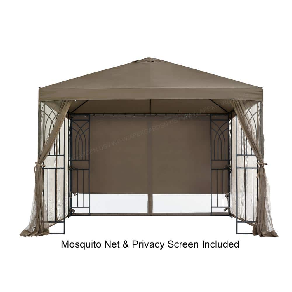 Symphony III 10' x 10' Beige Steel Patio Gazebo with Mosquito Net