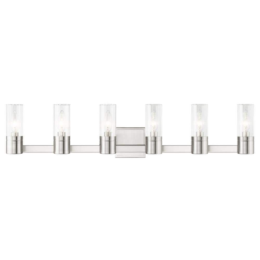 Midtown Brushed Nickel 6-Light Vanity with Clear Fluted Glass