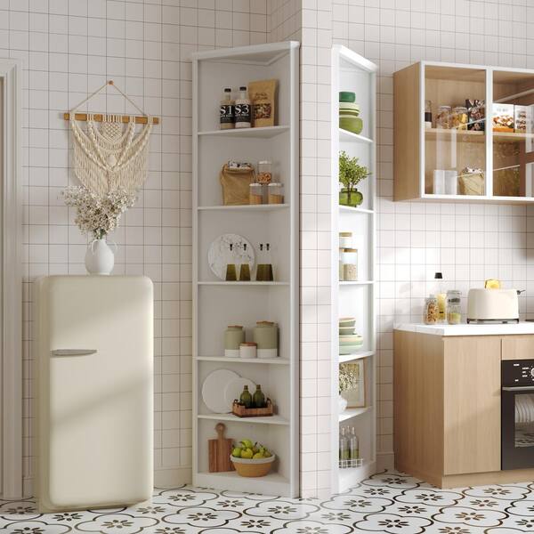 FUFU&GAGA White Wood Storage Cabinet, 78.7 in. Tall Floor Cabinet