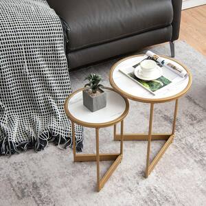 Round Nesting Table (Set of 2) Modern Side End Table Space-saving V-Shaped Base