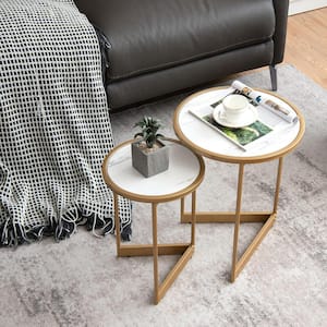 Round Nesting Table (Set of 2) Modern Side End Table Space-saving V-Shaped Base