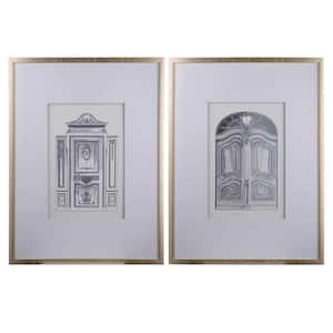 Framed Art Print (Set of 2) Fake Pencil Architectural Wall Art, Wall Decor Accent, for Office, Entryway 32 in. x 24 in.