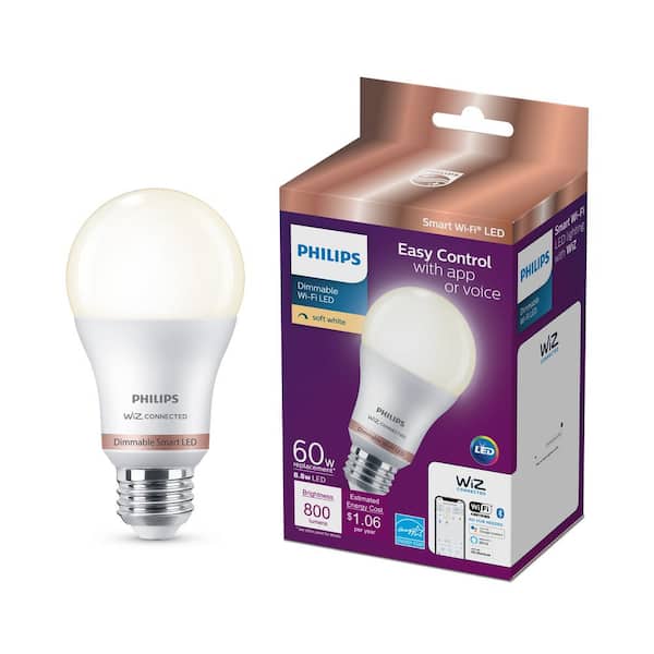 Philips 60-Watt Equivalent A19 LED Soft White (2700K) Smart Wi-Fi Light Bulb powered by WiZ with Bluetooth (1-Pack)