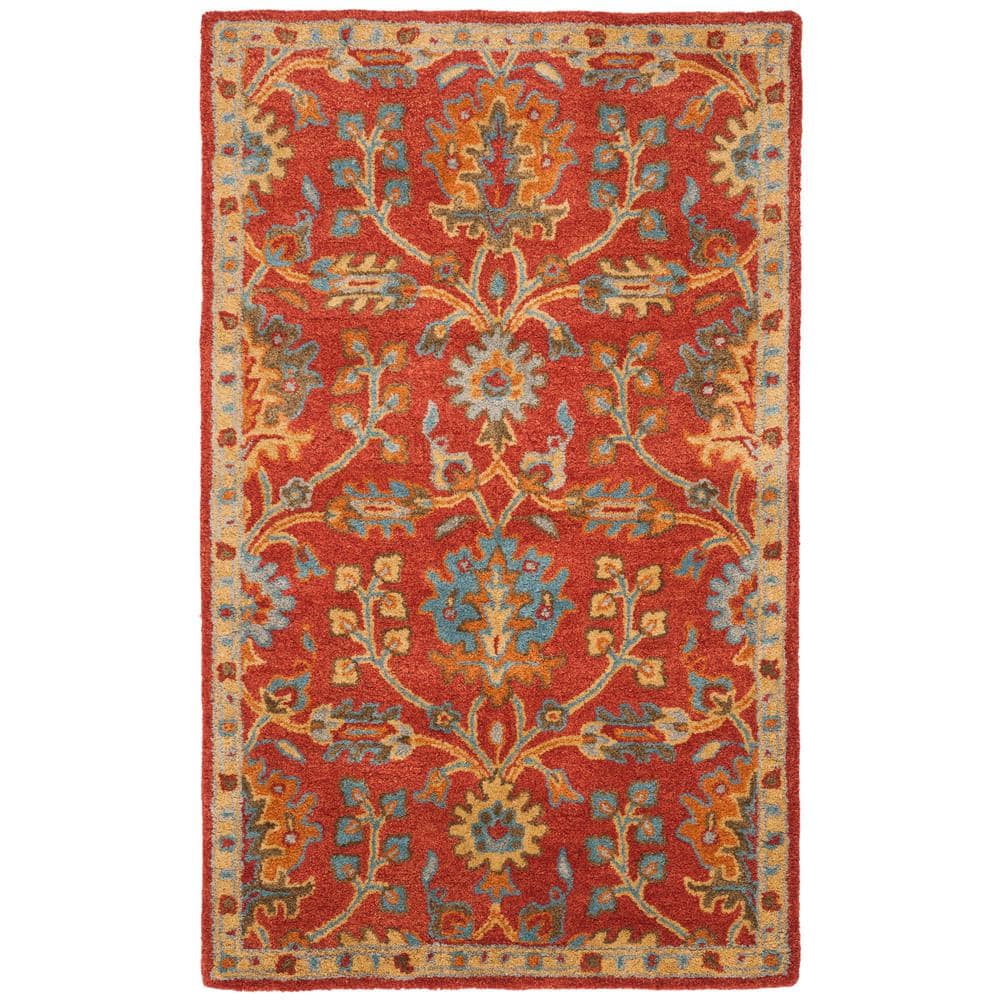 Elegant Red Wool Hand-Tufted Rectangular Area Rug