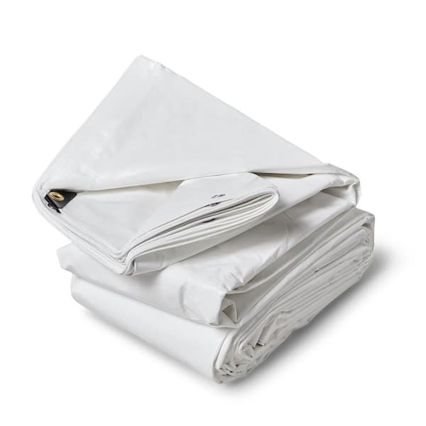 20 ft. x 40 ft. White 12 Mil Heavy Duty Poly Tarp with Reinforced Edges, Rustproof Grommets, Waterproof, Tear-Resistant