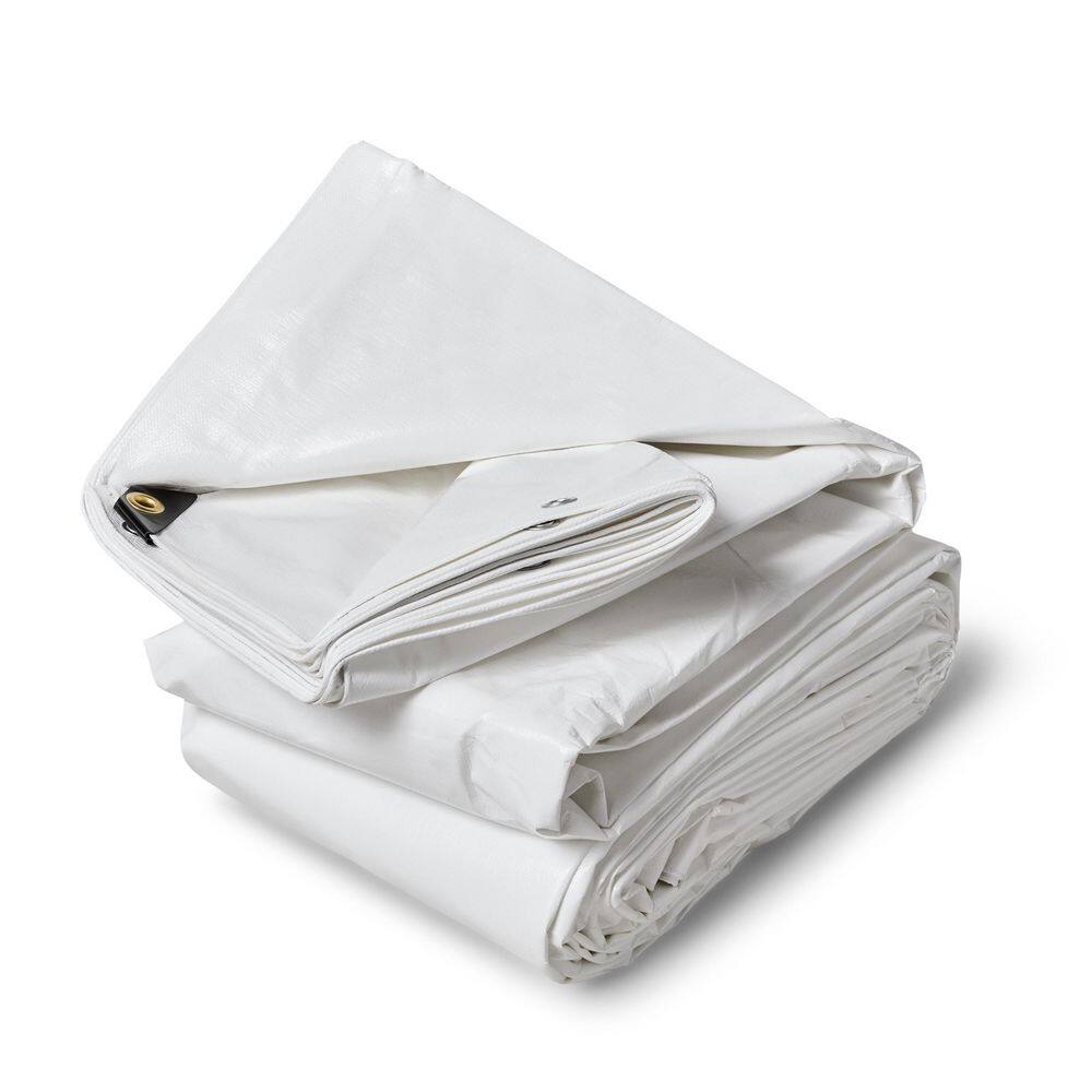 30 ft. x 40 ft. White 12 Mil Heavy Duty Poly Tarp with Reinforced Edges, Rustproof Grommets, Waterproof, Tear-Resistant price history on PriceWatchPro