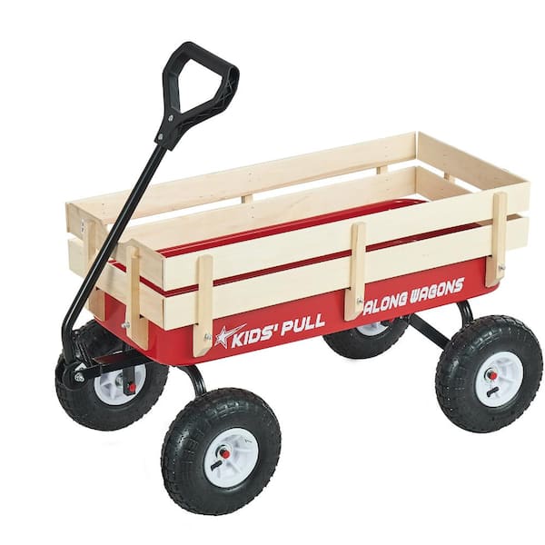 Avex 1 cu. ft. 330 lbs. Capacity Metal All-Terrain Utility Wagon Garden Cart for Kids with Wooden Panels & Handle