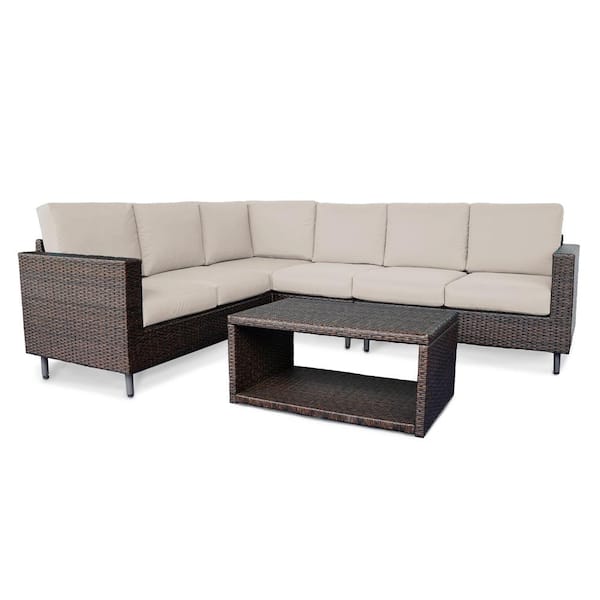 Leisure Made Draper 5-Piece Wicker Outdoor Sectional with Sunbrella Cast Ash Cushions